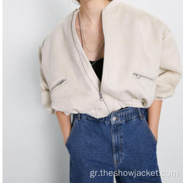 Προσαρμογή Γυναικείο Vintage Loose Short Bomber Jacket